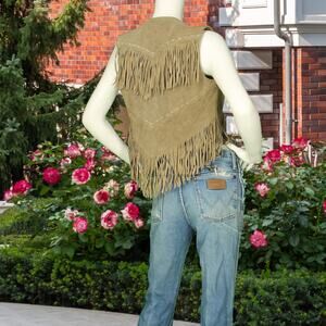 Vintage Ms Pioneer Fringe Western Hippie Boho Festival Suede Leather Vest